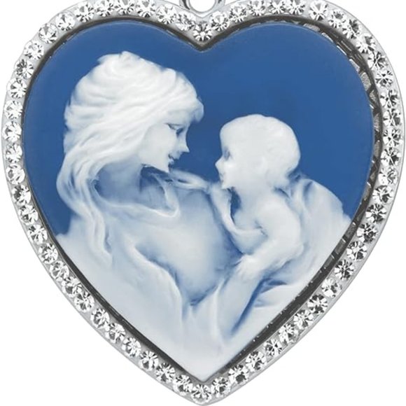 Crystaluxe Jewelry - CRYSTALUXE Mother & Child Inscribed Heart Cameo Pendant Sterling Silver Necklace